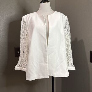 black Label by Evan Picone White Open Front Blazer Jacket Lace Sleeveless